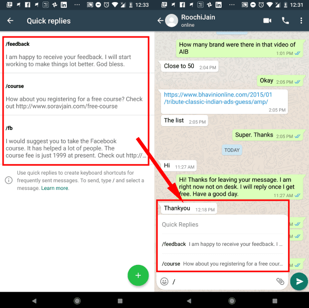 Auto reply message for whatsapp