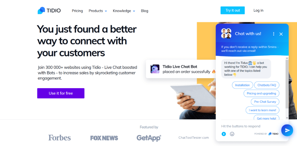 Tidio- Best tools for live chat on your website