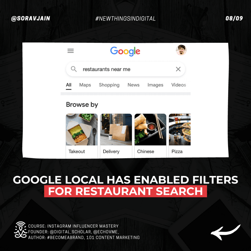 Google Local has enabled filters for restaurant search