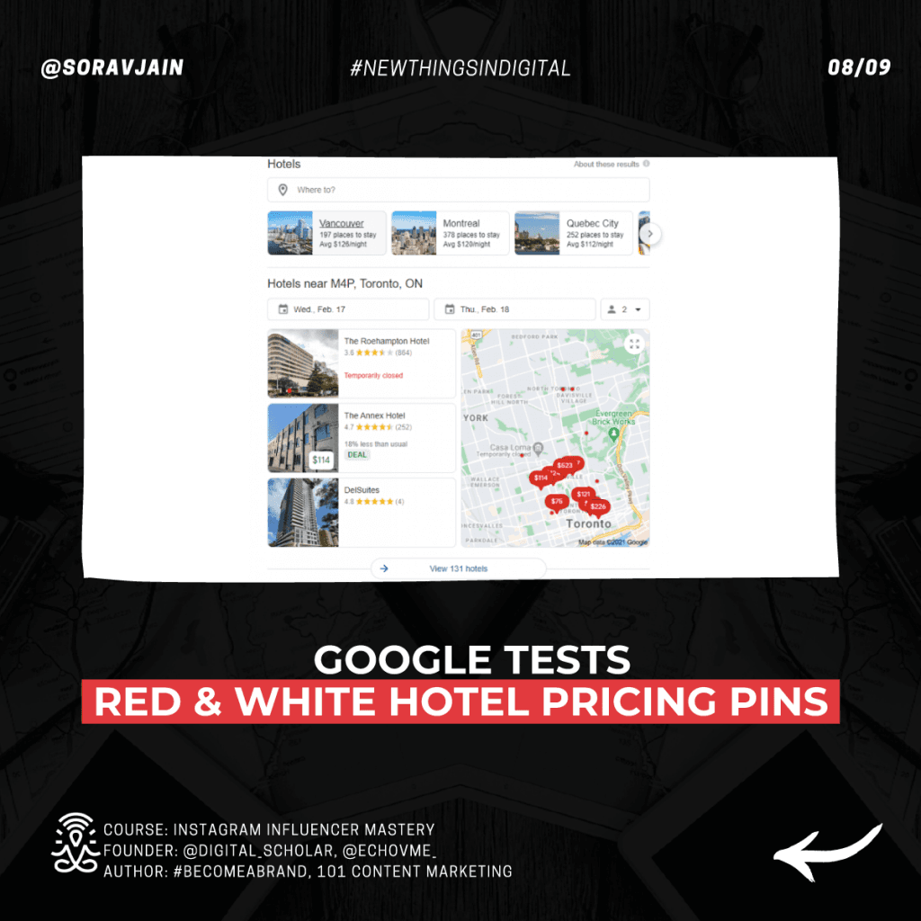 Google tests red & white hotel pricing pins