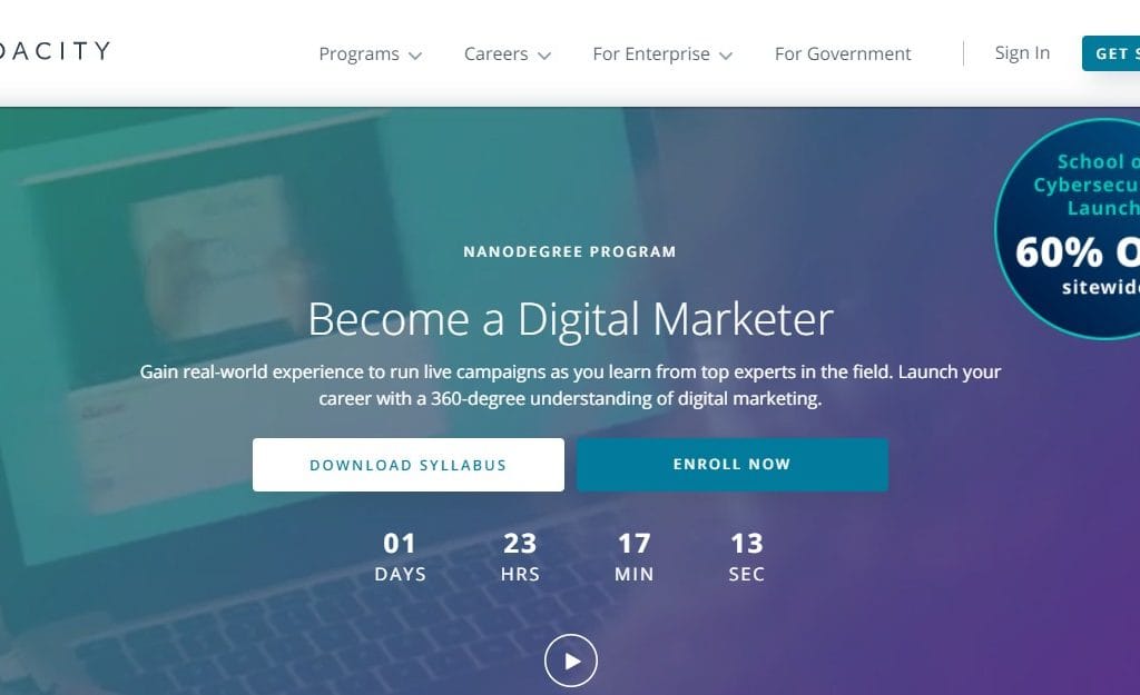 Udacity online digital marketing course