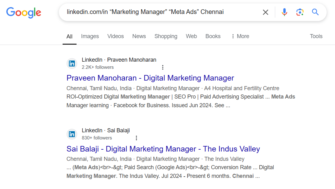 Linkedin XRay Search Example